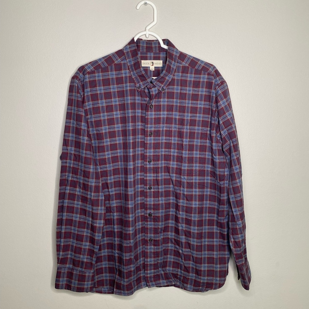 Duck Head polo shirt men’s long sleeve size large plaid blake button down collar